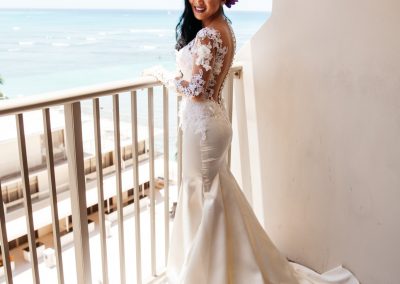 Nhu posing in her wedding dress