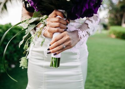 Nhu holding her wedding bouquet